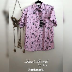 TOKU  Men’s Button Up Shirt - Size Medium-  color pink and navy blue